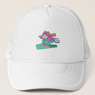 Cat as Ski jumper with Ski & Ski goggles Trucker Hat