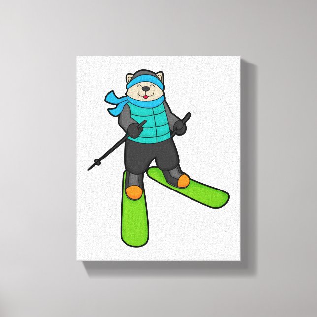 Cat as Skier with Ski Canvas Print (Front)