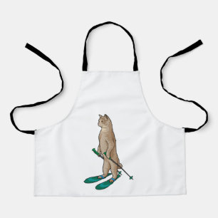 Cat as Skier with Ski & Ski poles Apron
