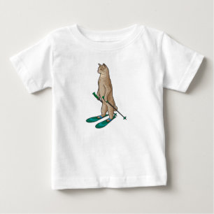 Cat as Skier with Ski & Ski poles Baby T-Shirt