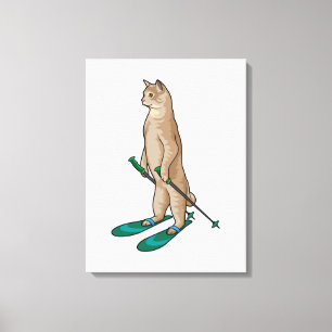 Cat as Skier with Ski & Ski poles Canvas Print