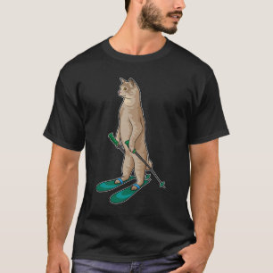 Cat as Skier with Ski & Ski poles T-Shirt