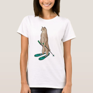 Cat as Skier with Ski & Ski poles T-Shirt