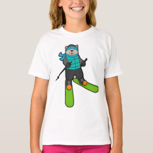 Cat as Skier with Ski T-Shirt
