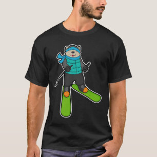 Cat as Skier with Ski T-Shirt