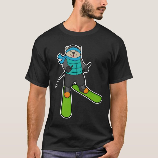 Cat as Skier with Ski T-Shirt (Front)