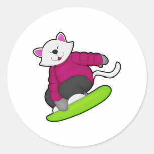 Cat as Snowboarder with Snowboard Classic Round Sticker