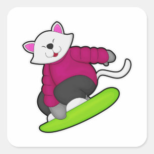 Cat as Snowboarder with Snowboard Square Sticker