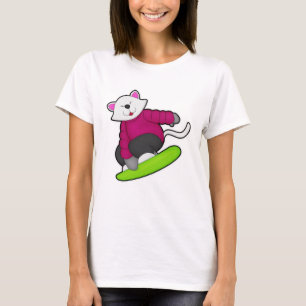 Cat as Snowboarder with Snowboard T-Shirt