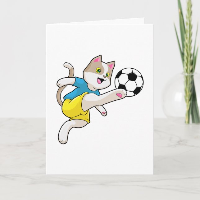 Cat as Soccer player with Soccer ball Card (Front)