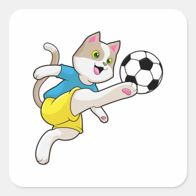 Cat as Soccer player with Soccer ball Square Sticker (Front)
