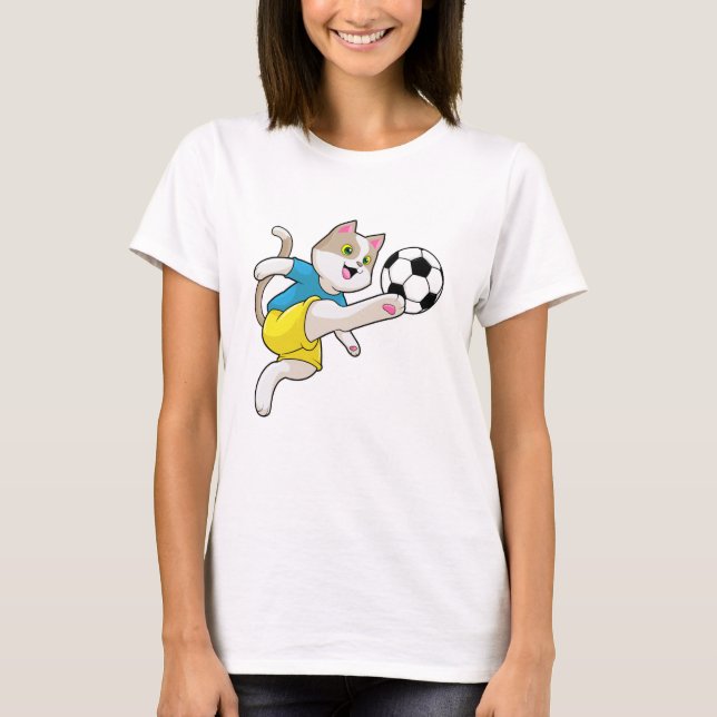 Cat as Soccer player with Soccer ball T-Shirt (Front)