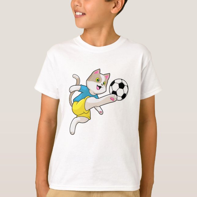 Cat as Soccer player with Soccer ball T-Shirt (Front)