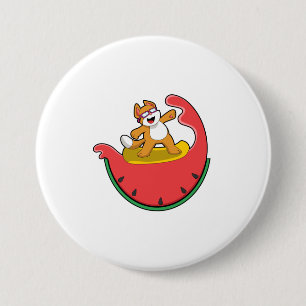 Cat as Surfer with Watermelon 7.5 Cm Round Badge