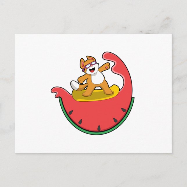 Cat as Surfer with Watermelon Postcard (Front)