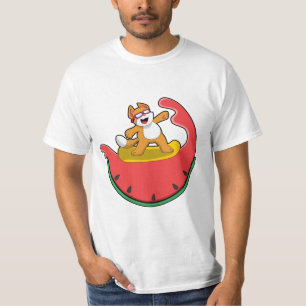 Cat as Surfer with Watermelon T-Shirt