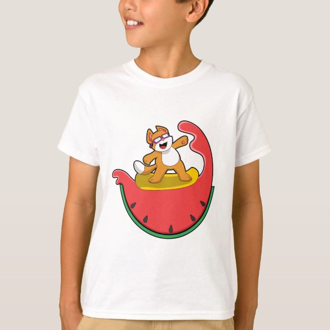 Cat as Surfer with Watermelon T-Shirt (Front)