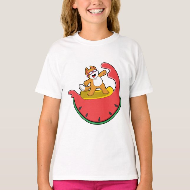 Cat as Surfer with Watermelon T-Shirt (Front)