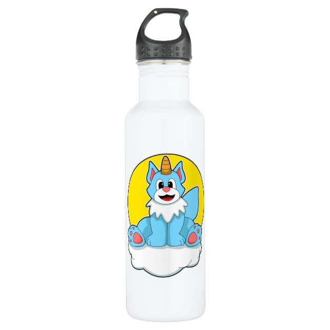 Cat as Unicorn on Clouds & Sun 710 Ml Water Bottle (Front)