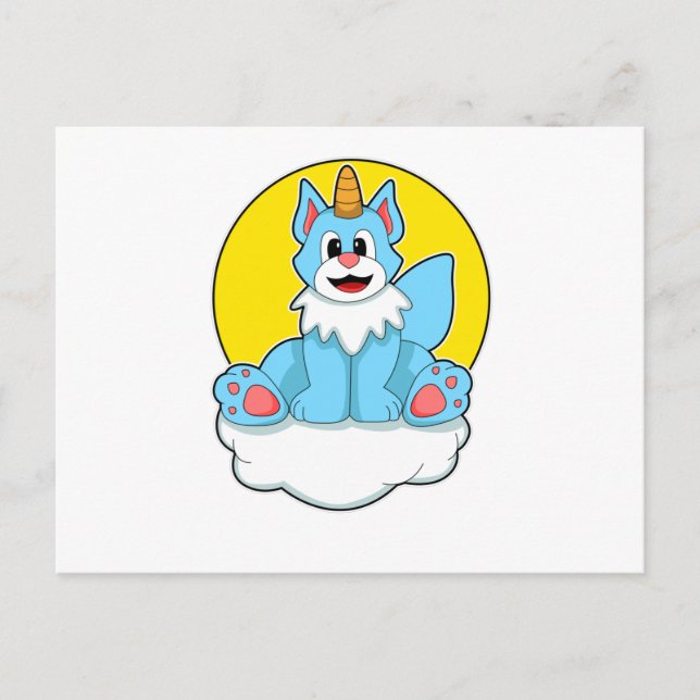 Cat as Unicorn on Clouds & Sun Postcard (Front)
