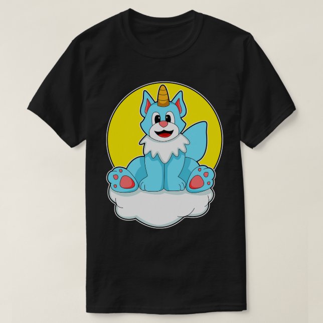 Cat as Unicorn on Clouds Sun T-Shirt (Design Front)