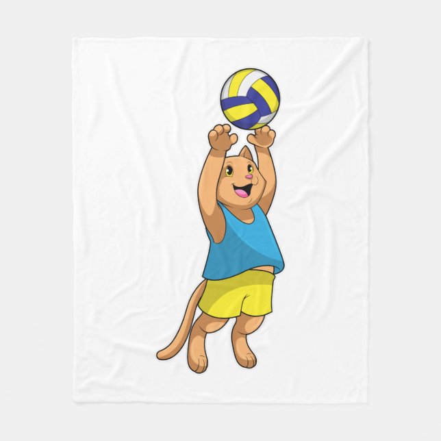 Cat as Volleyball player with Volleyball Fleece Blanket (Front)