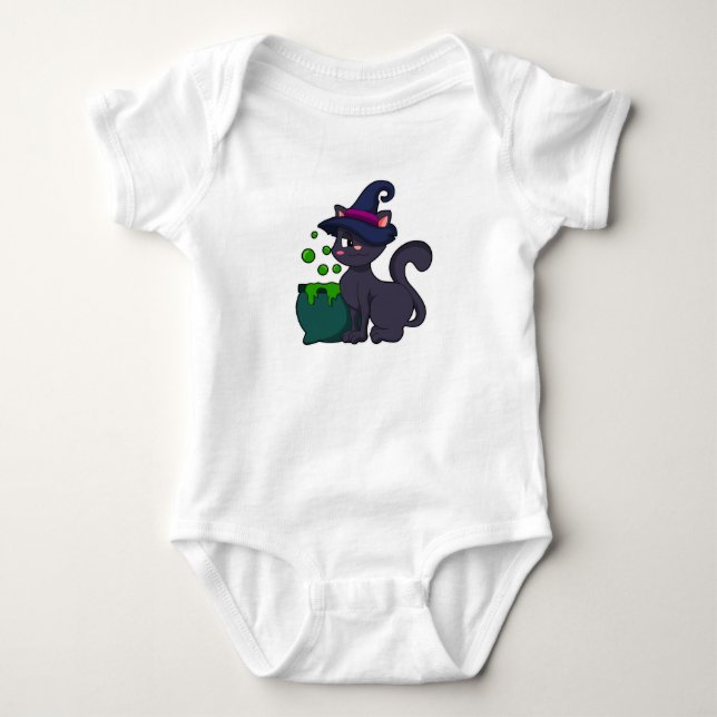 Cat as Witch with Cauldron Baby Bodysuit (Front)