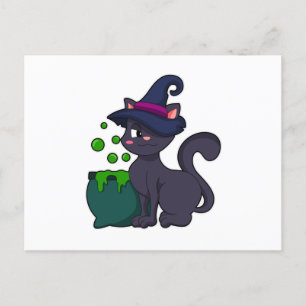 Cat as Witch with Cauldron Postcard
