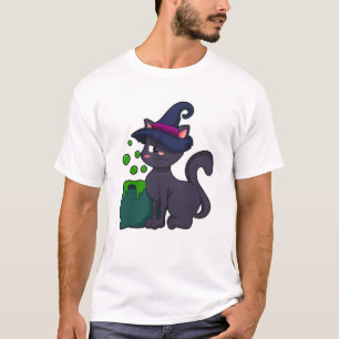 Cat as Witch with Cauldron T-Shirt