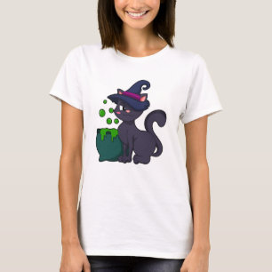 Cat as Witch with Cauldron T-Shirt