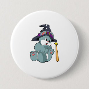 Cat as Wizard with Magic wand & Hat 7.5 Cm Round Badge