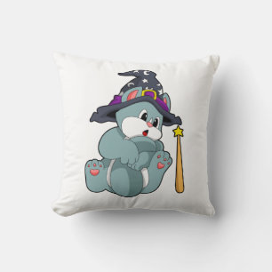 Cat as Wizard with Magic wand & Hat Cushion