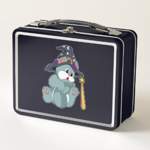 Cat as Wizard with Magic wand & Hat Metal Lunch Box