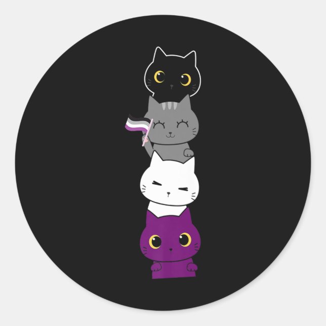 Cat Asexual Pride Cute Ace Flag Animal Pet Lovers Classic Round Sticker (Front)