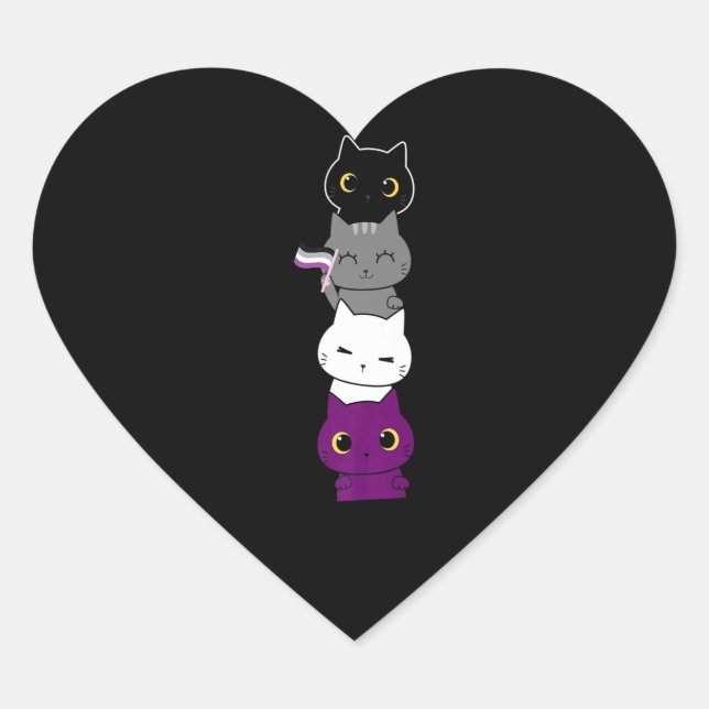 Cat Asexual Pride Cute Ace Flag Animal Pet Lovers Heart Sticker (Front)