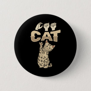 Cat Asl Hand Gesture Deaf Hearing Loss Awareness 1 6 Cm Round Badge