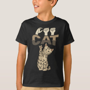 Cat Asl Hand Gesture Deaf Hearing Loss Awareness  T-Shirt
