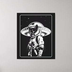 Cat Astronaut Alien UFO Science Fiction Canvas Print