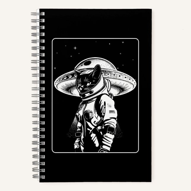Cat Astronaut Alien UFO Science Fiction Notebook (Front)
