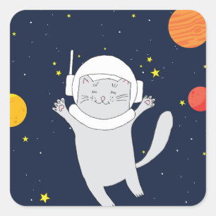 Cat Astronaut Animal With Space Helmet Clipart Bab Square Sticker