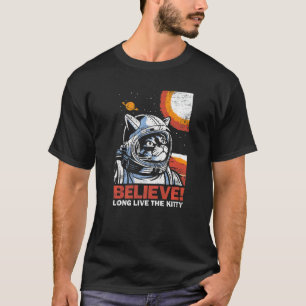 Cat Astronaut Believe for Space Kitten  Distressed T-Shirt