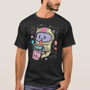 Cat Astronaut Boba Bubble Tea Kawaii Boys Girls Ki T-Shirt