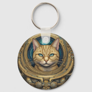 Cat astronaut cyberpunk art key ring