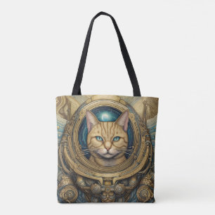 Cat astronaut cyberpunk art tote bag