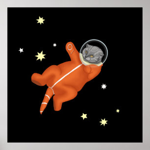 Cat astronaut in an orange spacesuit  poster