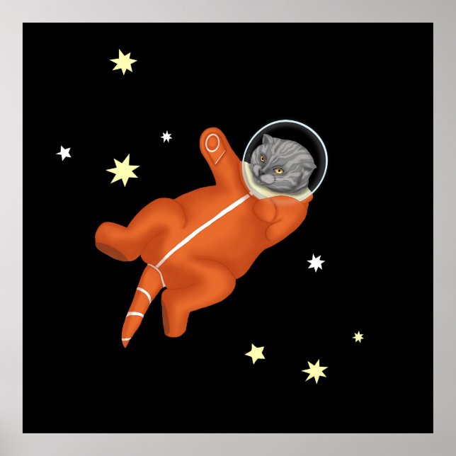 Cat astronaut in an orange spacesuit  poster (Front)