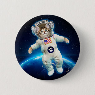 Cat astronaut in space 6 cm round badge