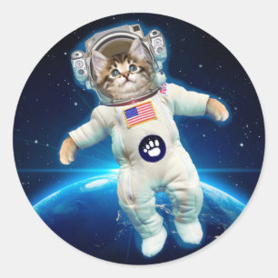 Cat astronaut in space classic round sticker
