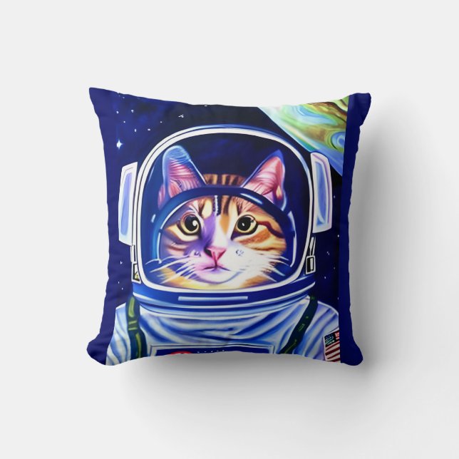 Cat Astronaut in Space Cushion (Front)