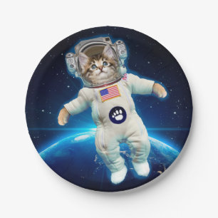 Cat astronaut in space paper plate